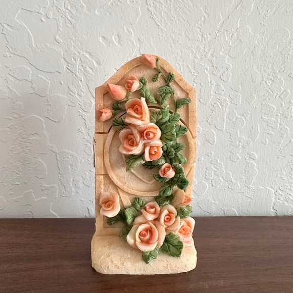 American Vintage Other - Vintage Miniature Mirror Floral Roses Garden Pink Plaster Cottagecore